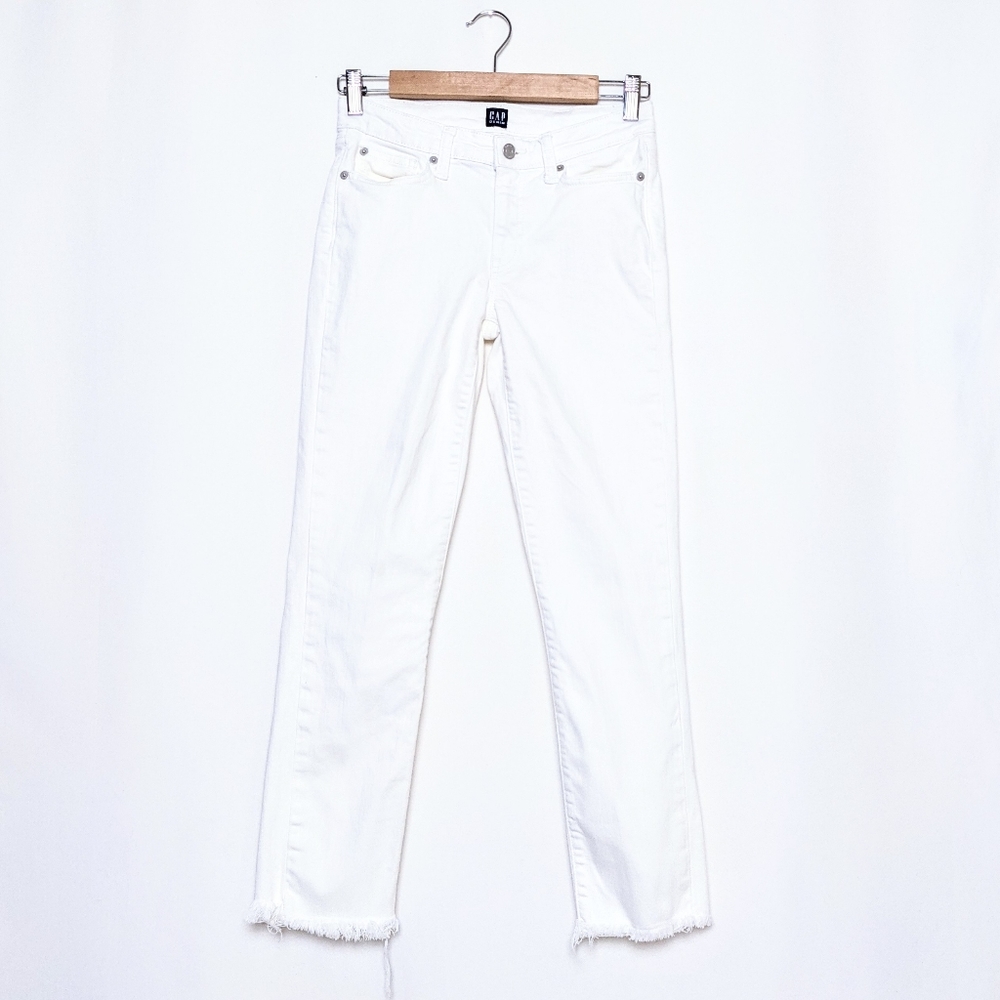 gap white denim frayed ankle jeans